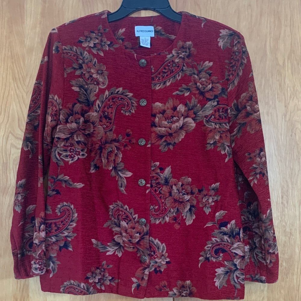Vintage Alfred Dunner Velour Tapestry Floral & Paisley Boho Cottage Jacket Sz12